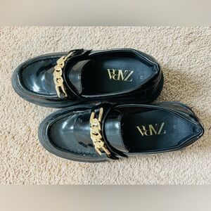 Zara Kids Shiny Black Dress Shoes with Gold Detail
